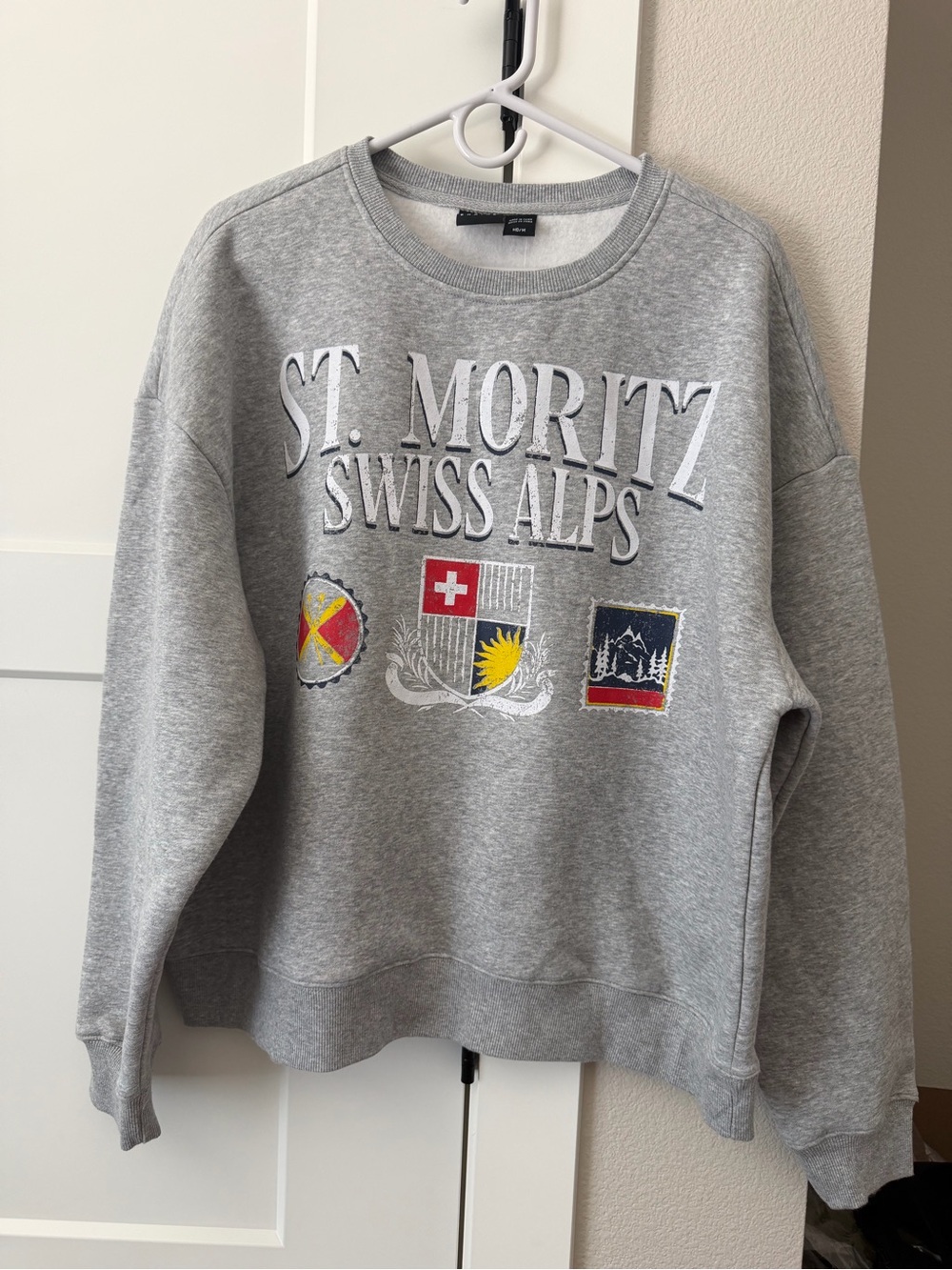 MAD Engine St. Moritz Swiss Alps Grey Logo Crewneck Sweater size medium NWT